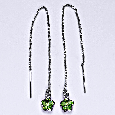 Stříbrné řetízkové protahovací náušnice se Swarovski krystalem chryzolit, NŘ 1297