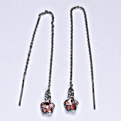 1 Stříbrné řetízkové protahovací náušnice se Swarovski krystalem light rose, NŘ 1297