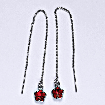 Stříbrné řetízkové protahovací náušnice se Swarovski krystalem siam, NŘ 1297