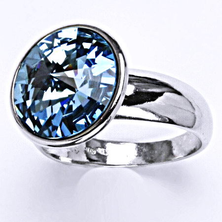 Prsten stříbrný se Swarovski krystalem,stříbro,akvamarin T 1372
