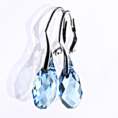 Stříbrné náušnice se Swarovski krystaly akvamarín 17 mm, NK 1295 