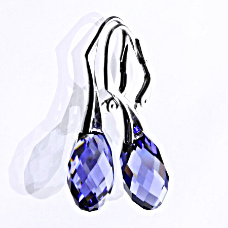 Stříbrné náušnice se Swarovski krystaly tanzanit 17 mm, NK 1295 