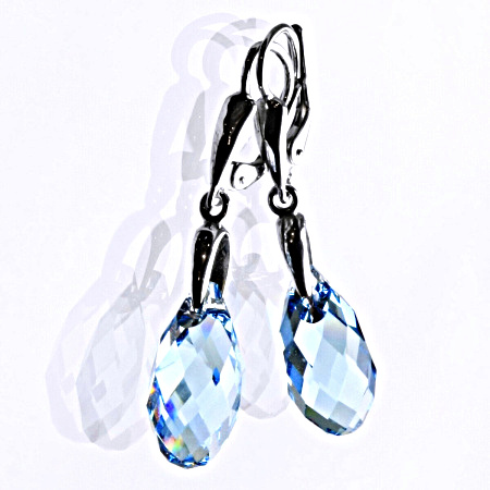 Stříbrné náušnice se Swarovski krystaly akvamarín 17 mm, NK 1313/27