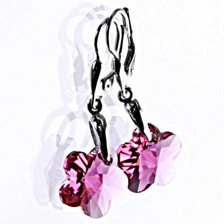 Stříbrné naušnice se Swarovski krystaly fuchsie, NK 1313/27