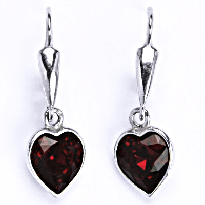 Stříbrné náušnice se Swarovski krystalem siam,srdce,náušnice ze stříbra NK 1396/20