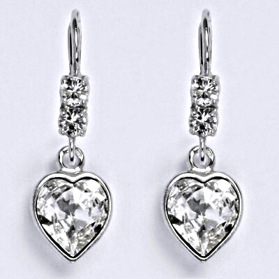 Stříbrné náušnice se Swarovski krystalem čiré, srdce, NK 1346/1396