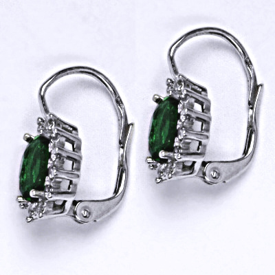 Stříbrné náušnice Kate, umělý smaragd, čiré zirkony, náušnice ze stříbra, NK 1480 