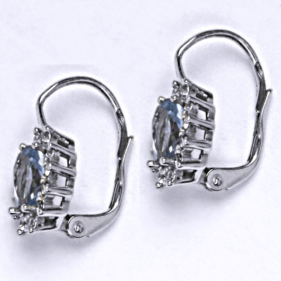 Stříbrné náušnice Kate, zirkon akvamarin, čiré zirkony, náušnice ze stříbra, NK 1480 