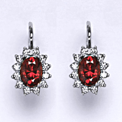 Stříbrné náušnice Kate, oranžový zirkon, čiré zirkony, náušnice ze stříbra, NK 1480 