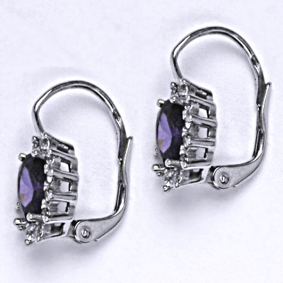 Stříbrné náušnice Kate, zirkony ametyst a čiré zirkony, náušnice ze stříbra, NK 1480 