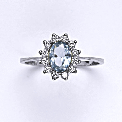 Stříbrný prsten Kate, zirkon akvamarin, čiré zirkony, T 1480 