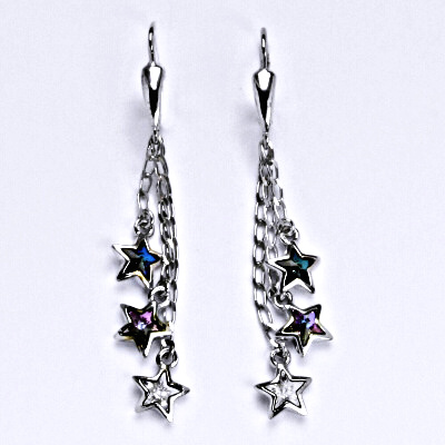1 Náušnice stříbrné s krystaly Swarovski, hvězdičky na řetízku, NK 1326/3/20