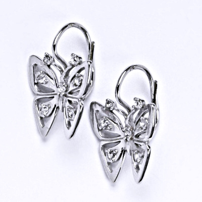 Stříbrné náušnice s čirými zirkony, motýli, NK 1387