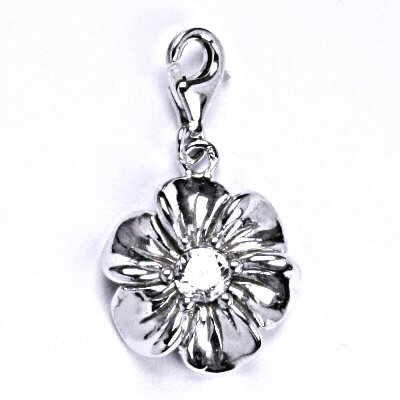 Stříbrný přívěšek s karabinkou s čirým zirkonem, kytička, P 1434