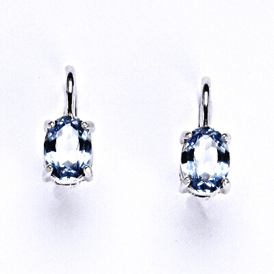 Stříbrné náušnice na patent s modrým zirkonem, barva akvamarin, 7x5 mm, NK 1246
