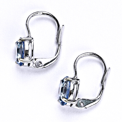 Stříbrné náušnice na patent s modrým zirkonem, barva akvamarin, 7x5 mm, NK 1246
