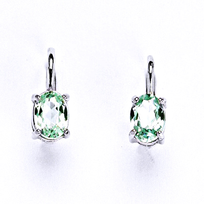 Stříbrné náušnice na patent se zirkonem peridot 7x5 mm, NK 1246
