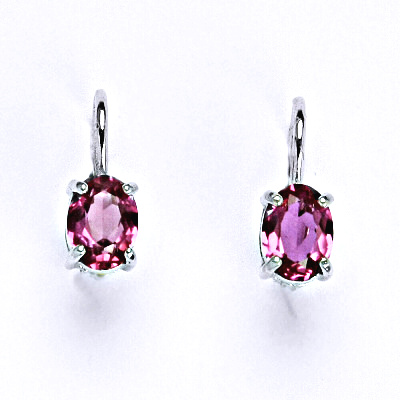 Stříbrné náušnice na patent se zirkonem fuchsia 7x5 mm, NK 1246