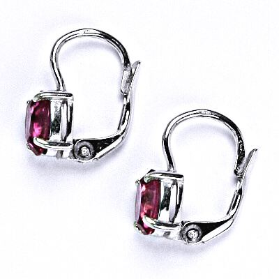 Stříbrné náušnice na patent se zirkonem fuchsia 7x5 mm, NK 1246