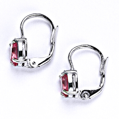 Stříbrné náušnice na patent s růžovým zirkonem 7x5 mm, NK 1246