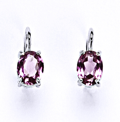 Stříbrné náušnice na patent zirkon fuchsia 8x6 mm, NK 1245 