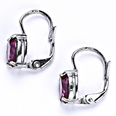 Stříbrné náušnice na patent zirkon fuchsia 8x6 mm, NK 1245