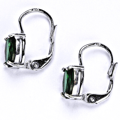 Stříbrné náušnice na patent se zirkonem emerald 8x6 mm, NK 1245