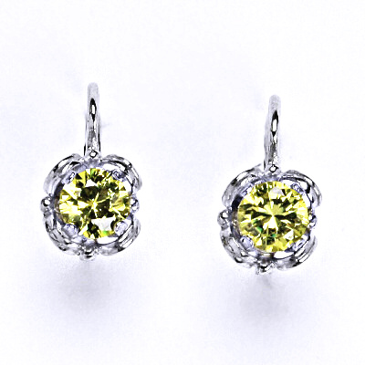 Stříbrné náušnice se syntetickým yellow zirkonem, NK 1448