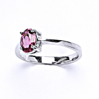 Stříbrný prsten se syntetickým zirkonem fuschsia 7x5 mm, T 1246