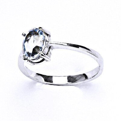 Stříbrný prsten se syntetickým akvamarínem 8x6 mm, T 1245