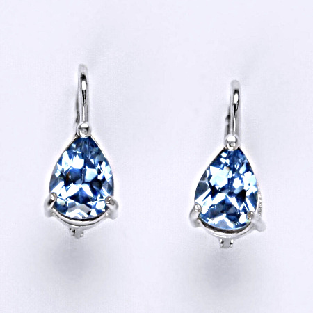 Stříbrné náušnice se syntetickým zirkonem akvamarín 8 x 6 mm, NK 1361