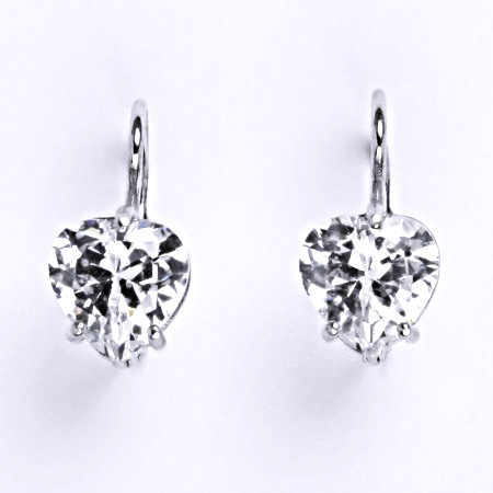 Stříbrné náušnice s čirým zirkonem, srdce 8x8mm, NK 1358